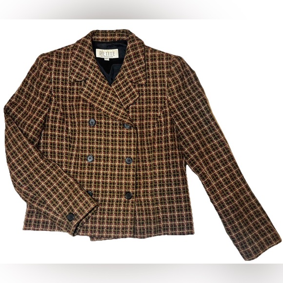 Vintage Cropped Blazer Jacket Womens Size 6P Wool Blend Fall Preppy Buttons - Picture 1 of 9